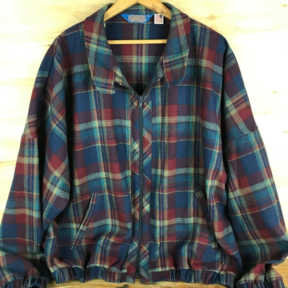 VTG 60s Pendleton Jacket XL Men Wool Bomber Coat Ricky Plaid Tartan‎ Fisherman